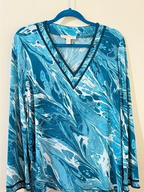 MICHAEL Michael Kors Turquoise Marble V-Neck Swim Coverup